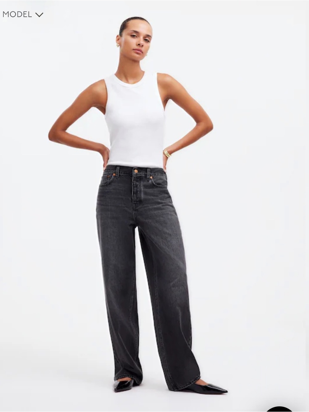 Madewell Low Slung Baggy Jeans 26 Kingswood Wash Rigid Gray Black Cotton